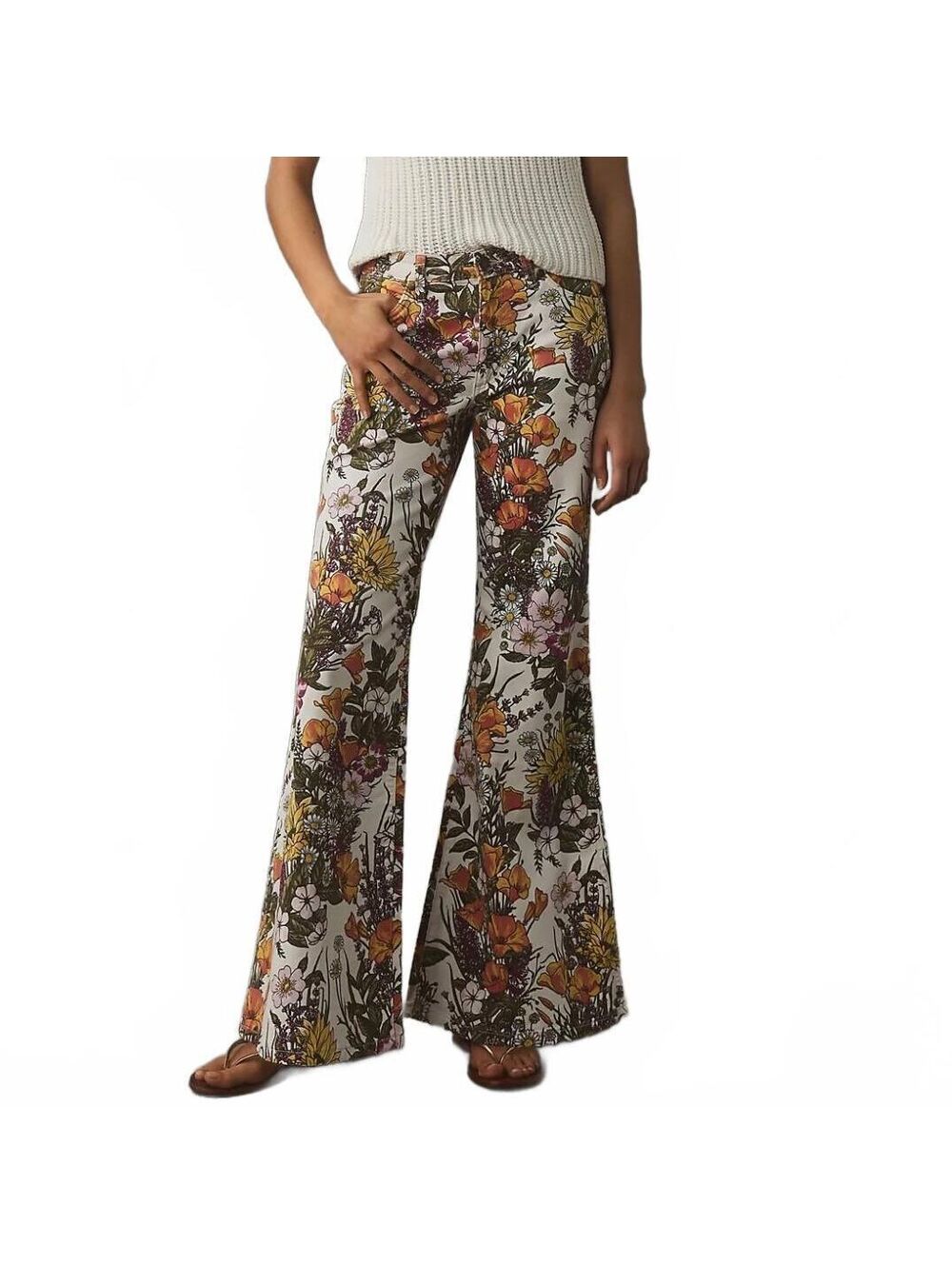 Retro Wrangler Wanderer White Floral Flare Size 28 70s Boho Festival